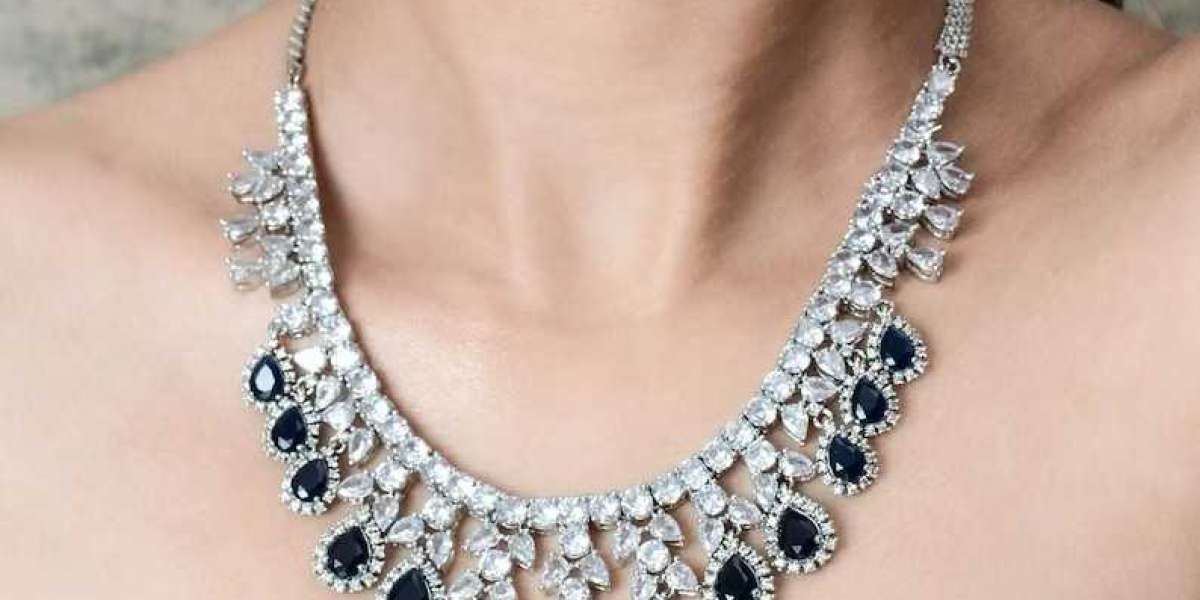 Blue Sapphire Necklace American Diamond Necklace Set